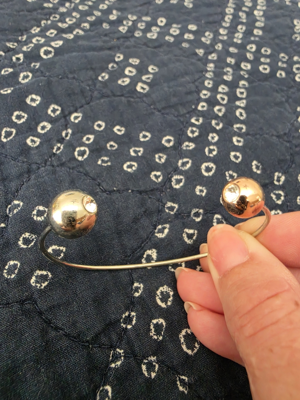 Gorjana Silver and Rose Gold Open Cuff Bracelet with Sphere Ends